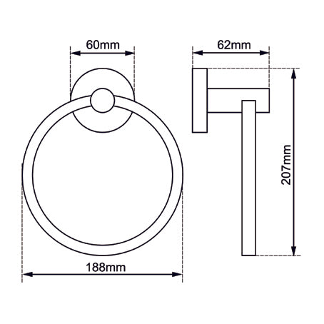 AQUAPERLA LUCID PIN TOWEL RING 188MM BLACK