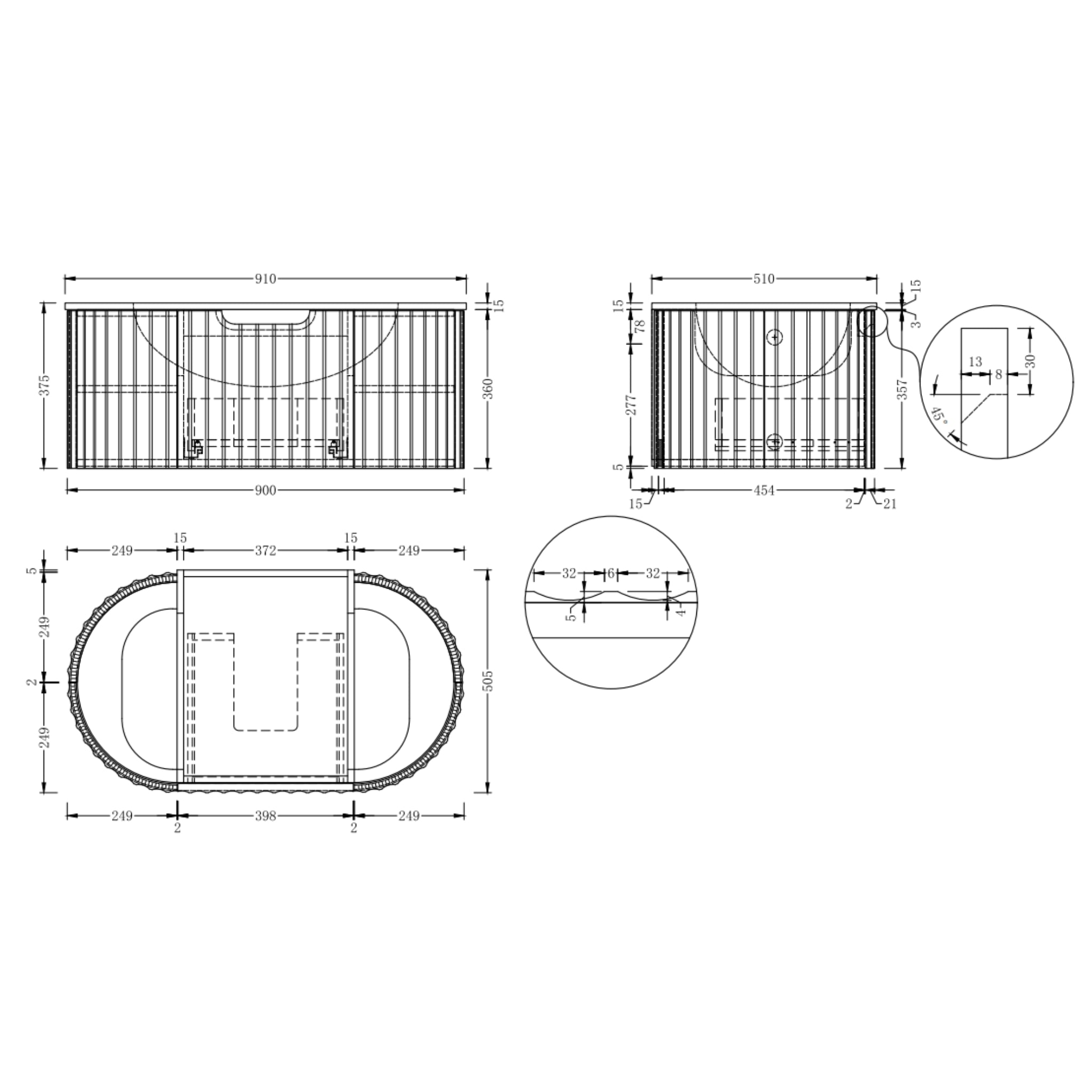 ORIO ARGYLE LIGHT WALNUT 900MM SINGLE BOWL WALL HUNG VANITY