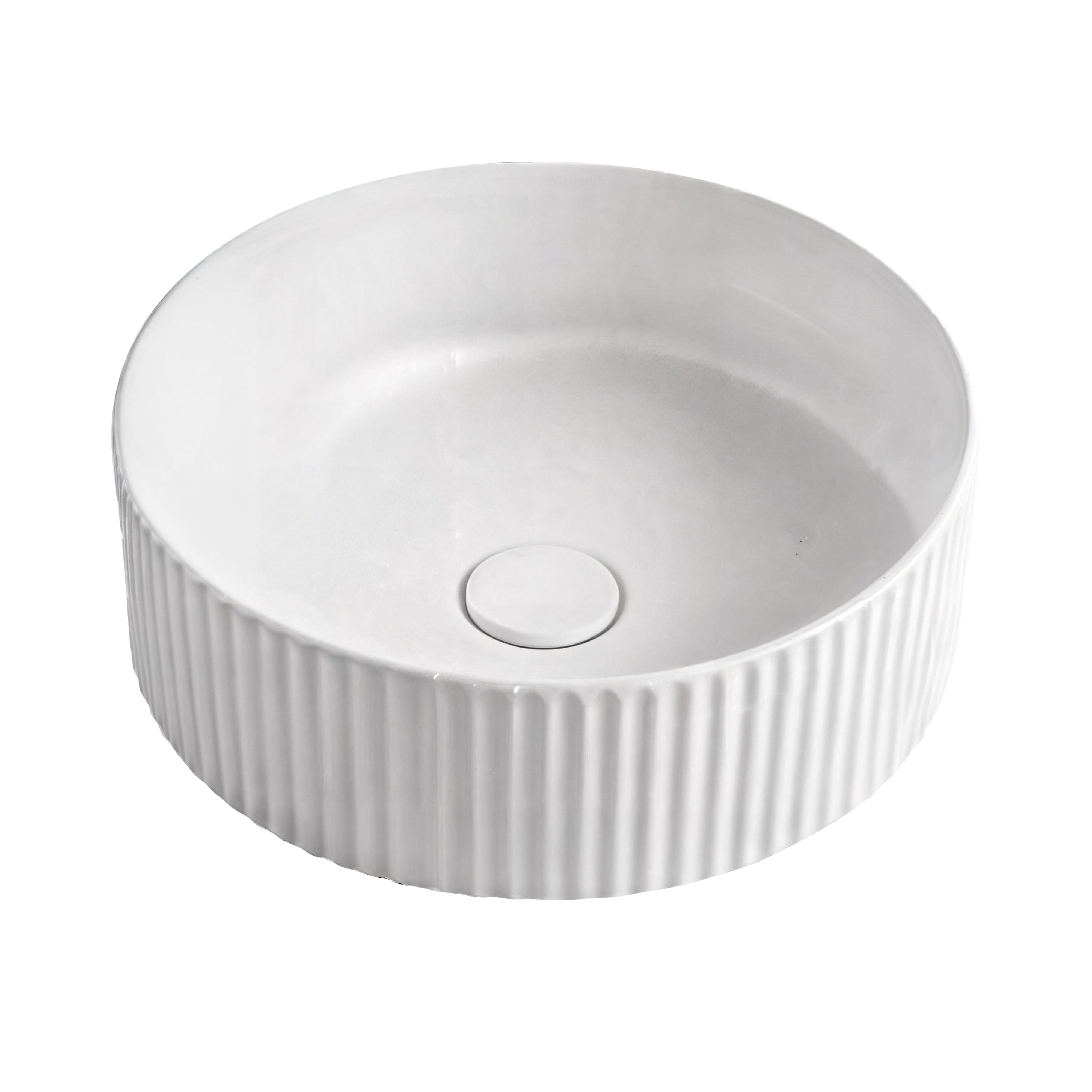 ORIO FLINT FLUTED ABOVE COUNTER BASIN GLOSS WHITE 360MM