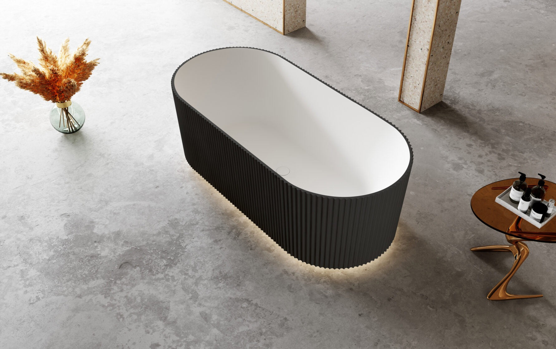 RIVA OSLO V-GROOVE FREESTANDING BATHTUB MATTE WHITE AND BLACK (AVAILABLE IN 1500MM AND 1700MM)