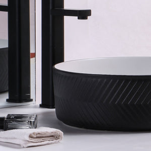 CLAYA POLAR ARROW ROUND ABOVE COUNTER BASIN TEXTURED MATTE BLACK 360MM