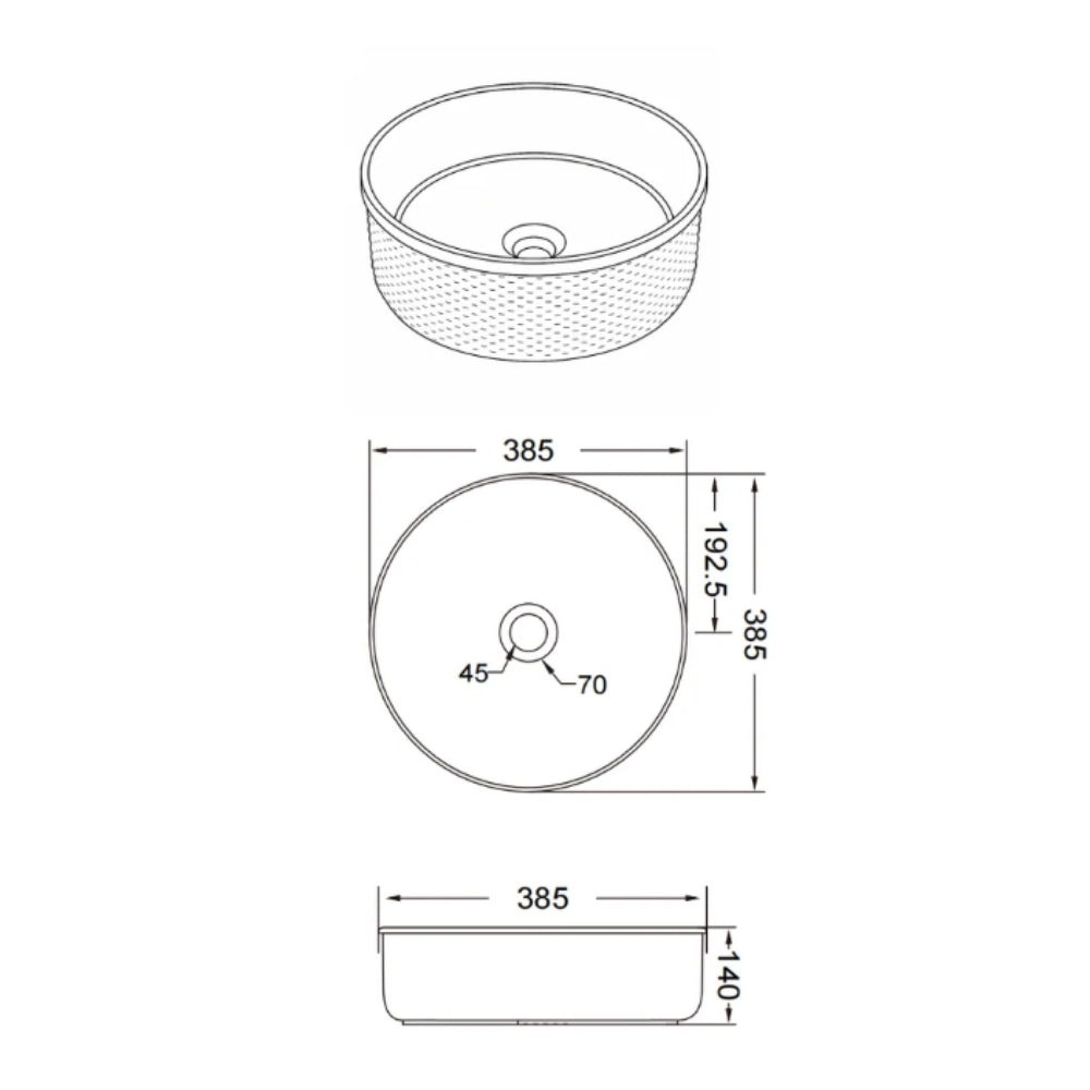 CLAYA POLAR TESSINA ROUND ABOVE COUNTER BASIN TEXTURED MATTE WHITE 385MM