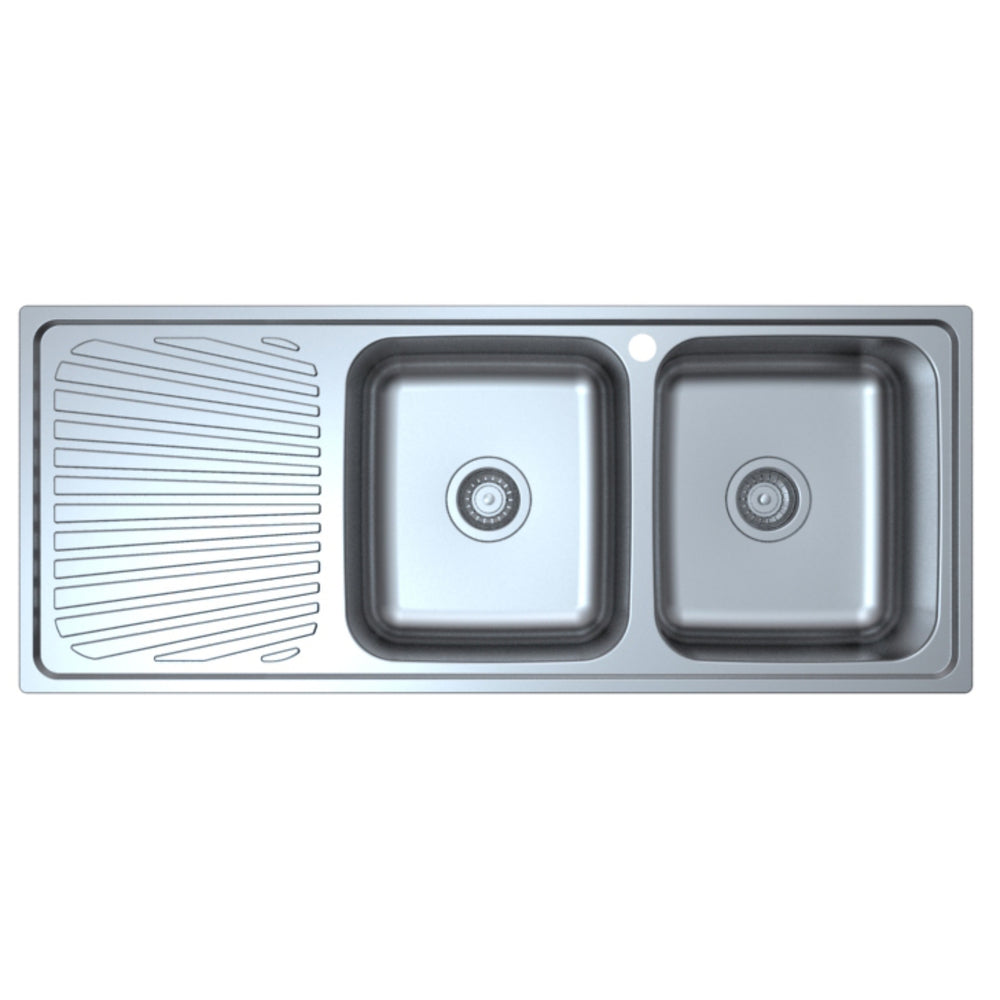 IKON OTUS DOUBLE BOWL SINGLE DRAINER RHB SINK STAINLESS STEEL 1180MM