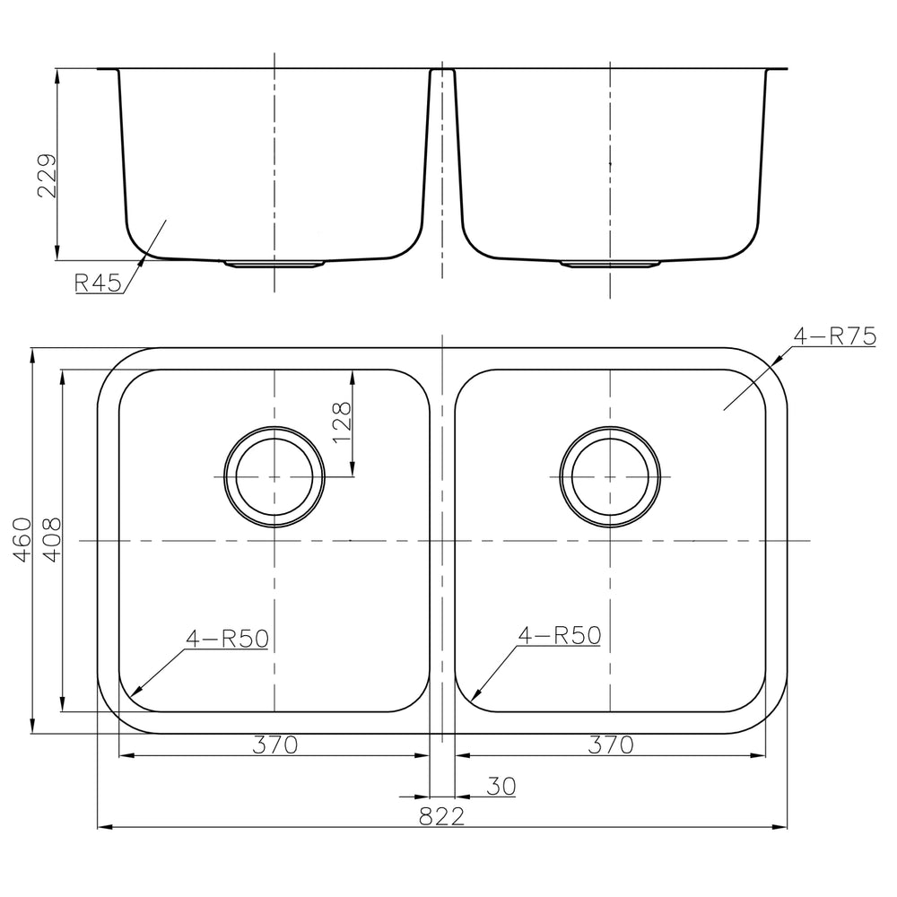 IKON OTUS DOUBLE BOWL UNDERMOUNT SINK STAINLESS STEEL 822MM