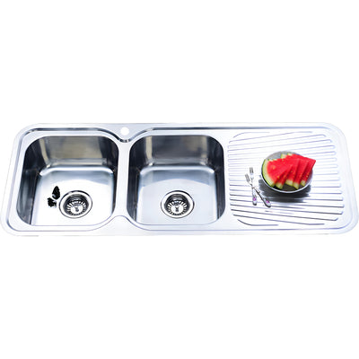 IKON CORA DOUBLE BOWL SINGLE DRAINER LHB SINK STAINLESS STEEL 1180MM