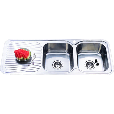 IKON CORA DOUBLE BOWL SINGLE DRAINER RHB SINK STAINLESS STEEL 1180MM