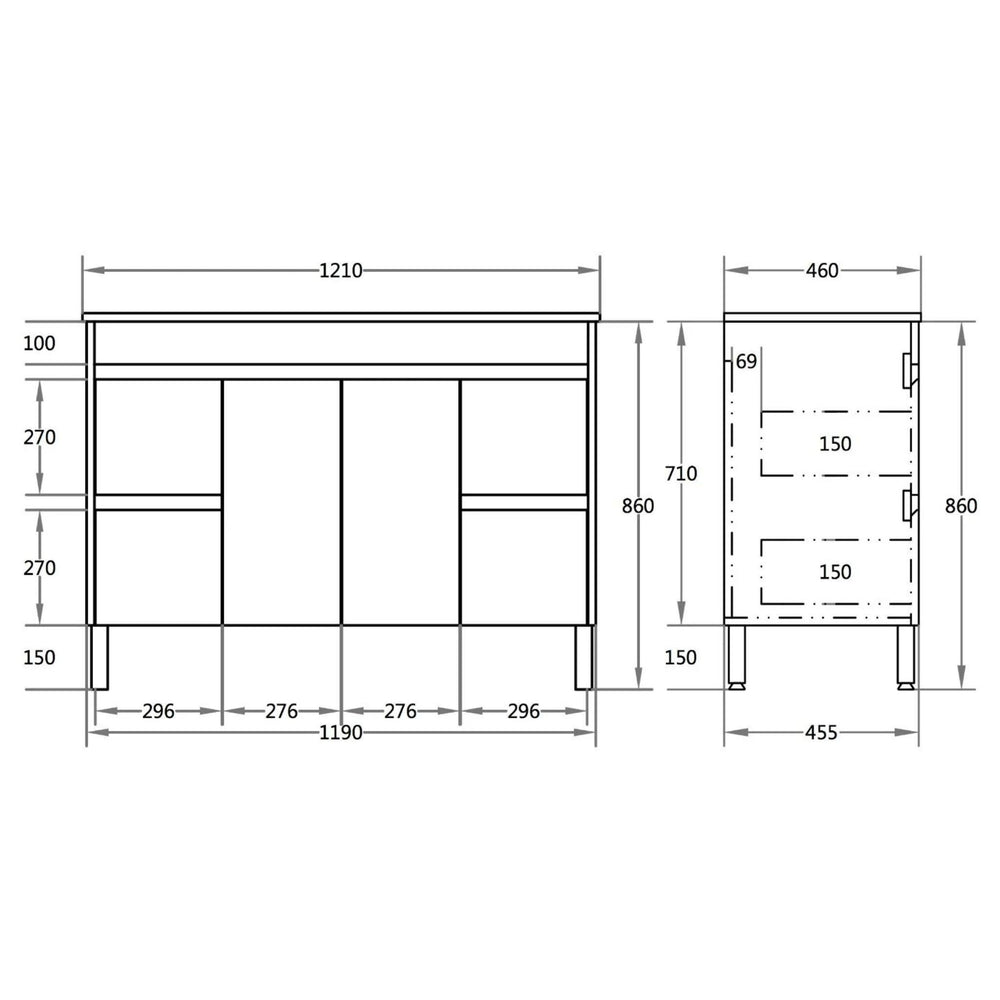 POSEIDON POLAR GLOSS WHITE 1200MM SINGLE BOWL FLOOR STANDING VANITY