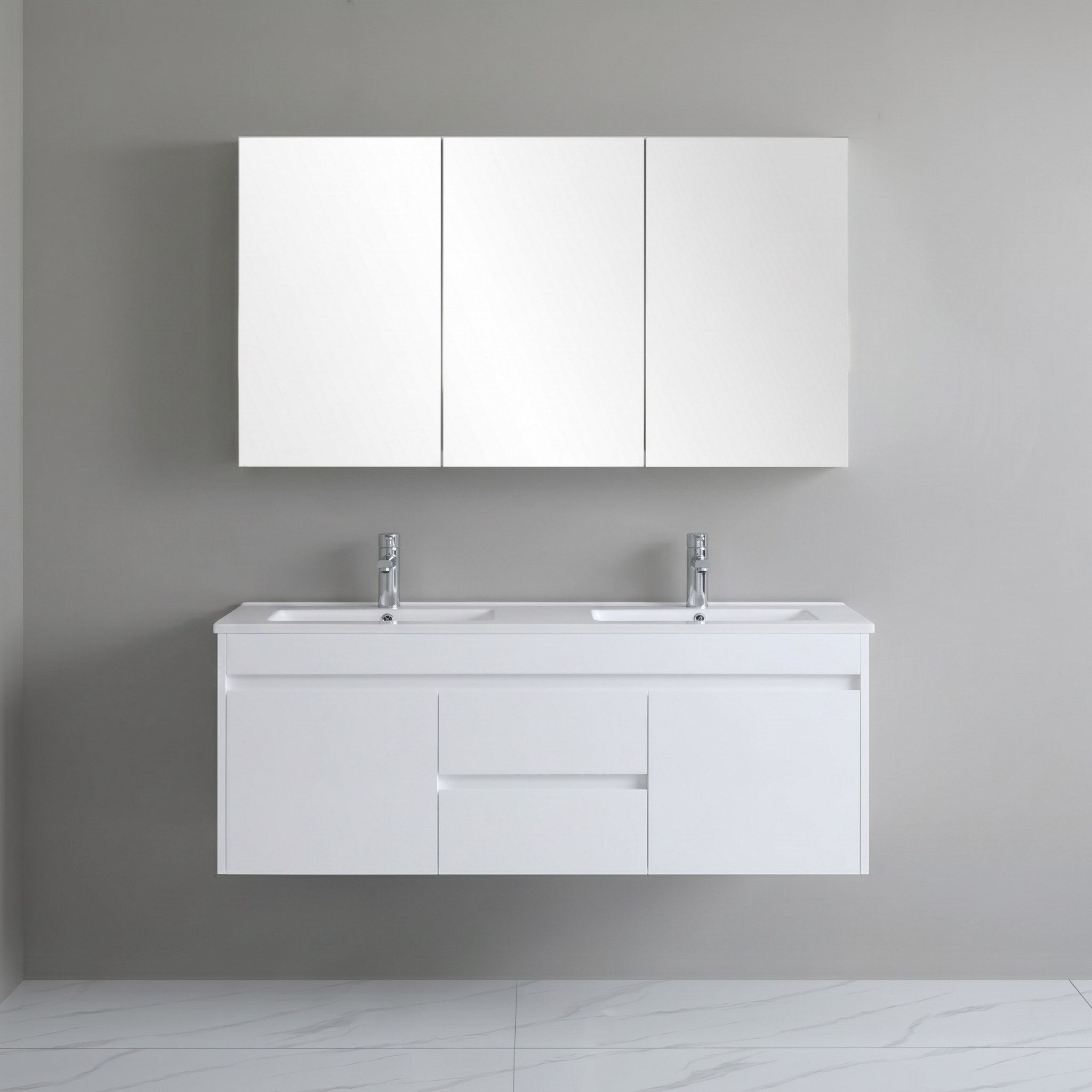 POSEIDON POLAR GLOSS WHITE 1500MM DOUBLE BOWL WALL HUNG VANITY