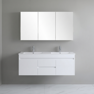 POSEIDON POLAR GLOSS WHITE 1500MM DOUBLE BOWL WALL HUNG VANITY
