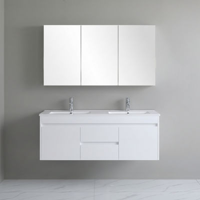 POSEIDON POLAR GLOSS WHITE 1500MM DOUBLE BOWL WALL HUNG VANITY
