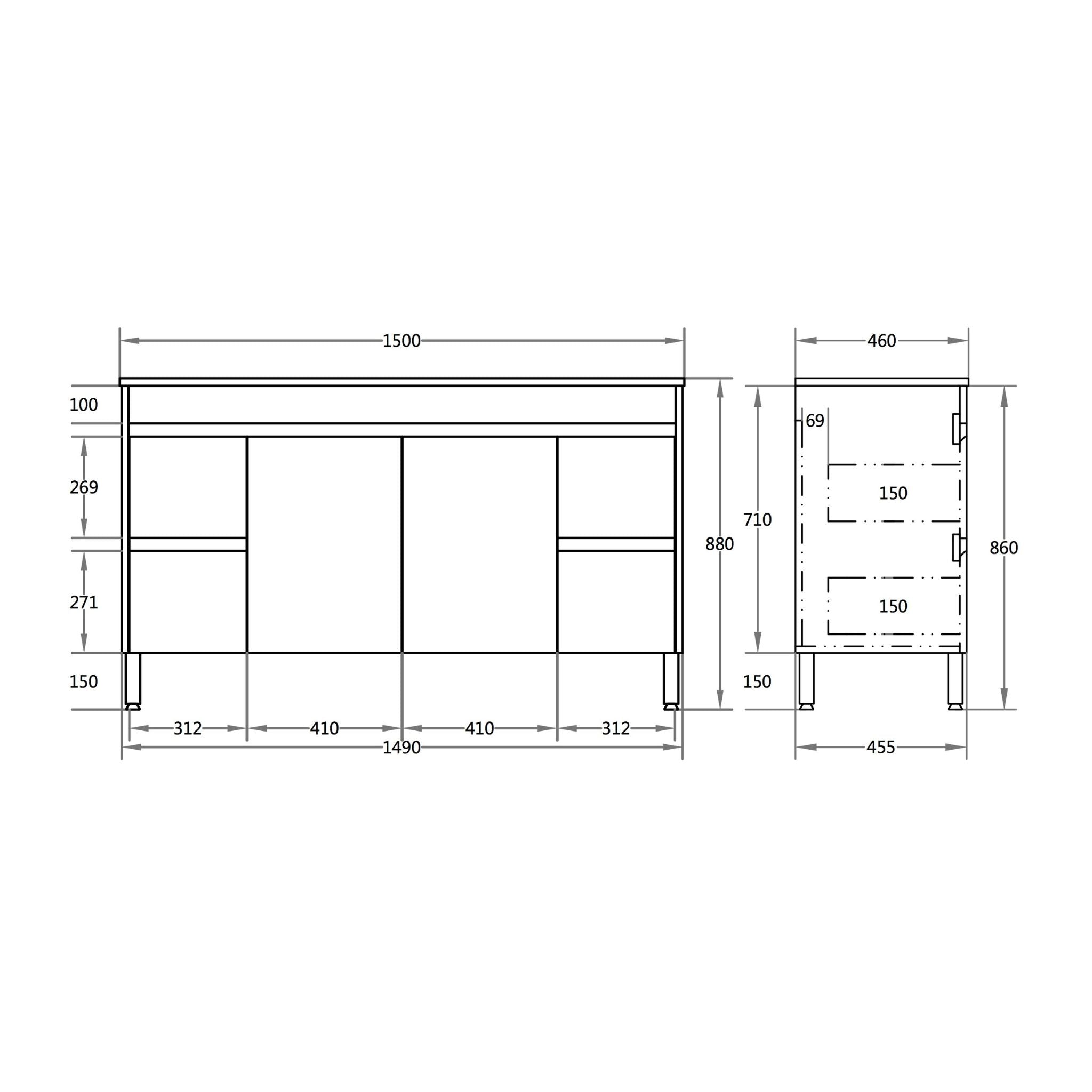 POSEIDON POLAR GLOSS WHITE 1500MM SINGLE BOWL FLOOR STANDING VANITY