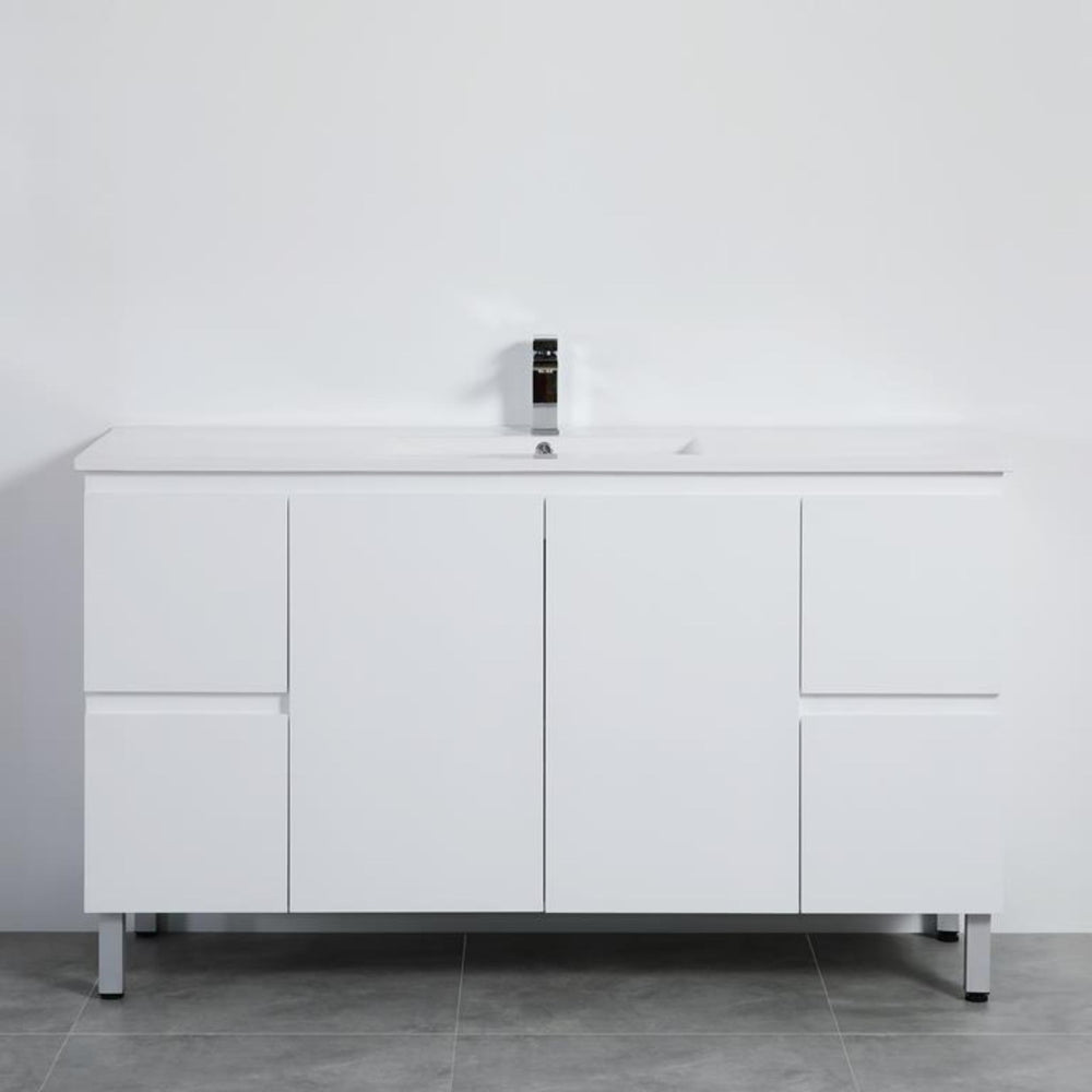 POSEIDON POLAR GLOSS WHITE 1500MM SINGLE BOWL FLOOR STANDING VANITY