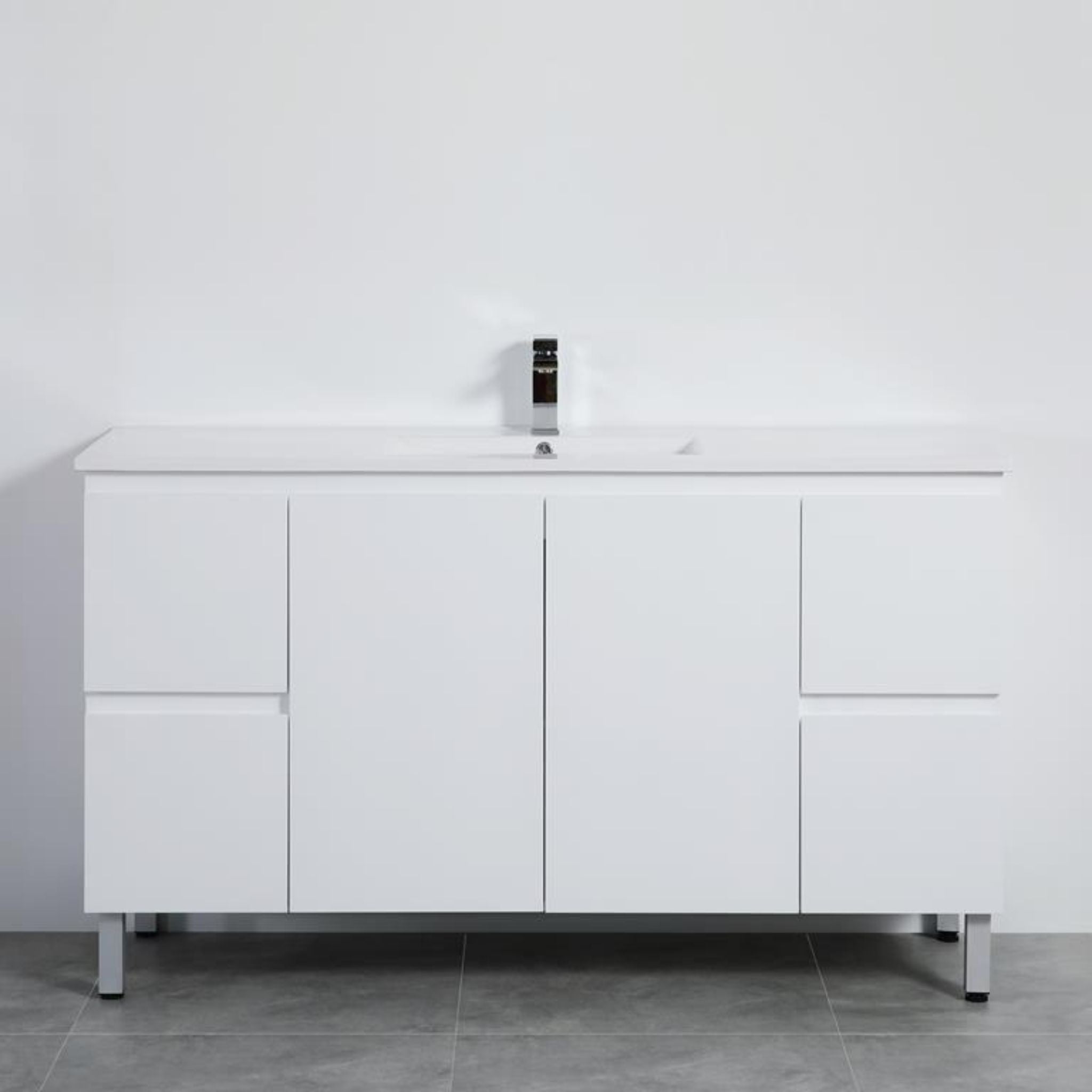 POSEIDON POLAR GLOSS WHITE 1500MM SINGLE BOWL FLOOR STANDING VANITY