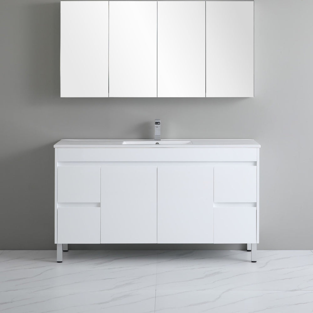 POSEIDON POLAR GLOSS WHITE 1500MM SINGLE BOWL FLOOR STANDING VANITY