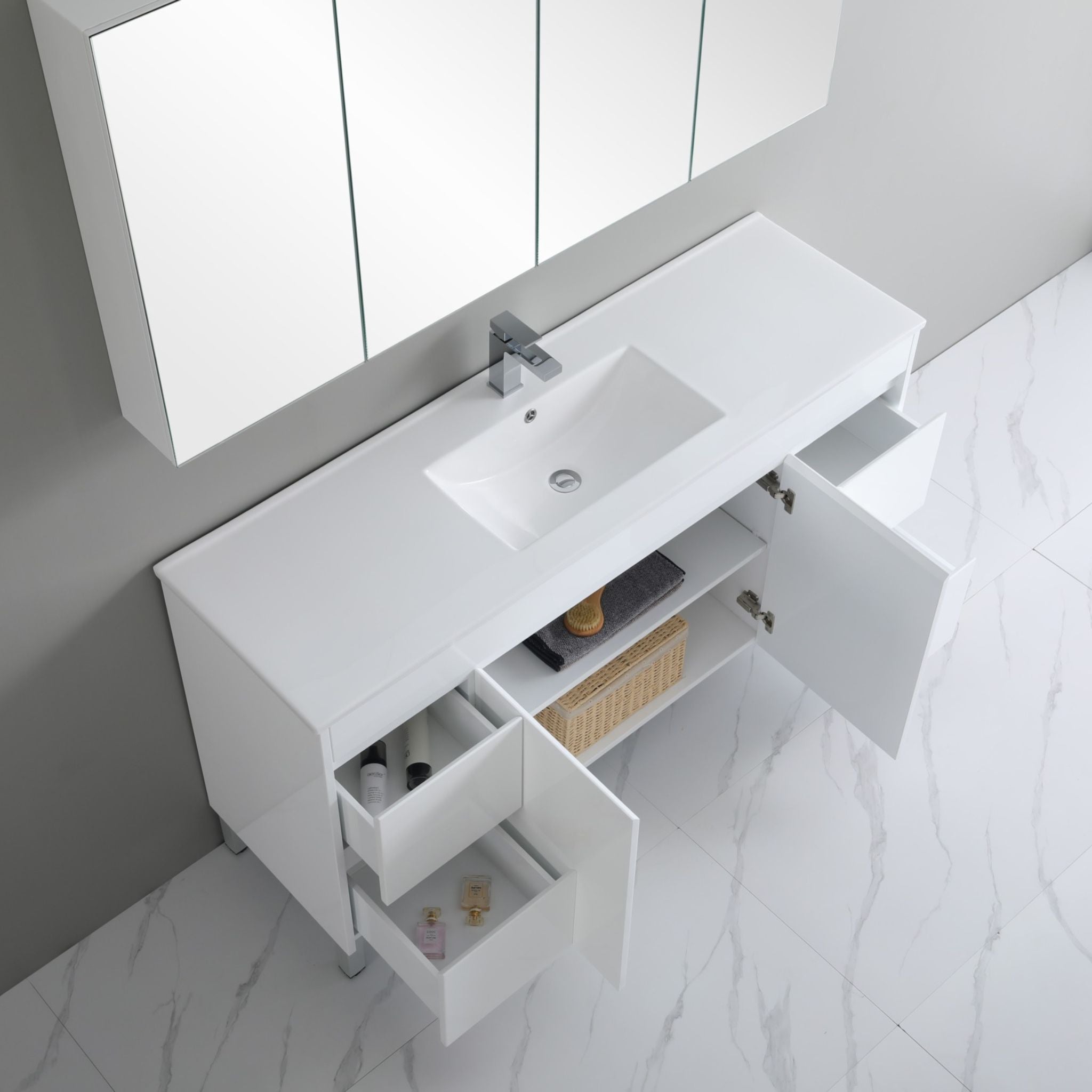 POSEIDON POLAR GLOSS WHITE 1500MM SINGLE BOWL FLOOR STANDING VANITY