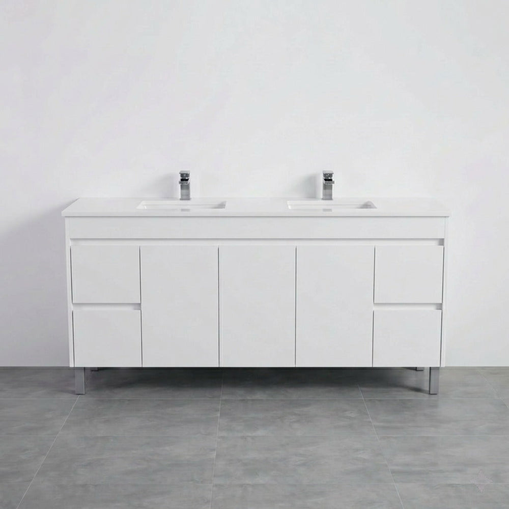 POSEIDON POLAR GLOSS WHITE 1800MM DOUBLE BOWL FLOOR STANDING VANITY