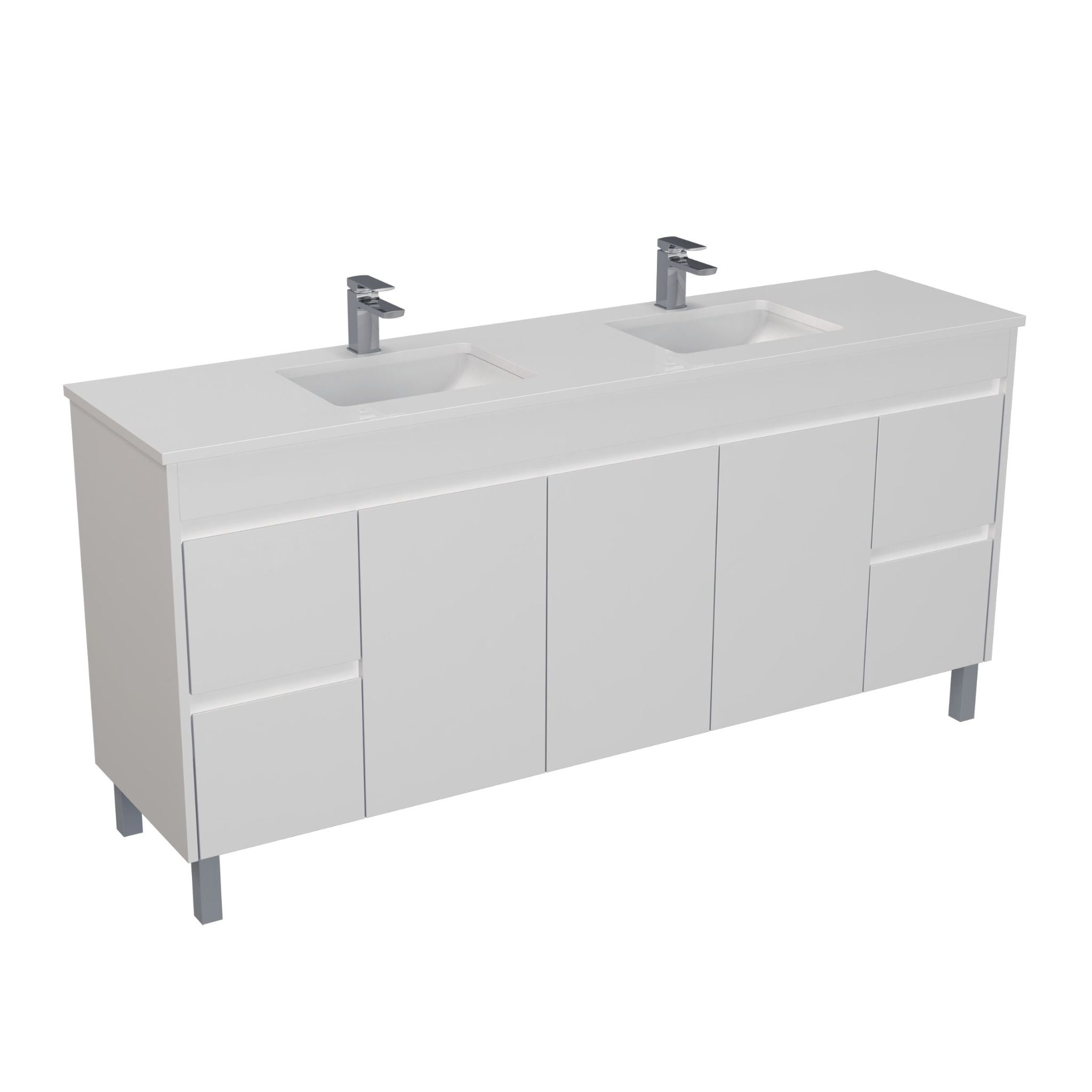 POSEIDON POLAR GLOSS WHITE 1800MM DOUBLE BOWL FLOOR STANDING VANITY