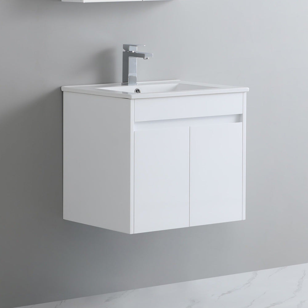 POSEIDON POLAR GLOSS WHITE 600MM SINGLE BOWL WALL HUNG VANITY