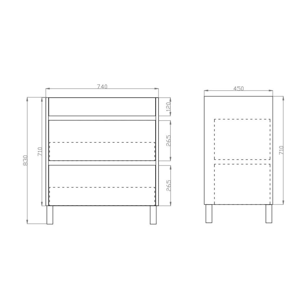 POSEIDON POLAR GLOSS WHITE 750MM SINGLE BOWL FLOOR STANDING VANITY (AVAILABLE IN LEFT AND RIGHT HAND DRAWER)