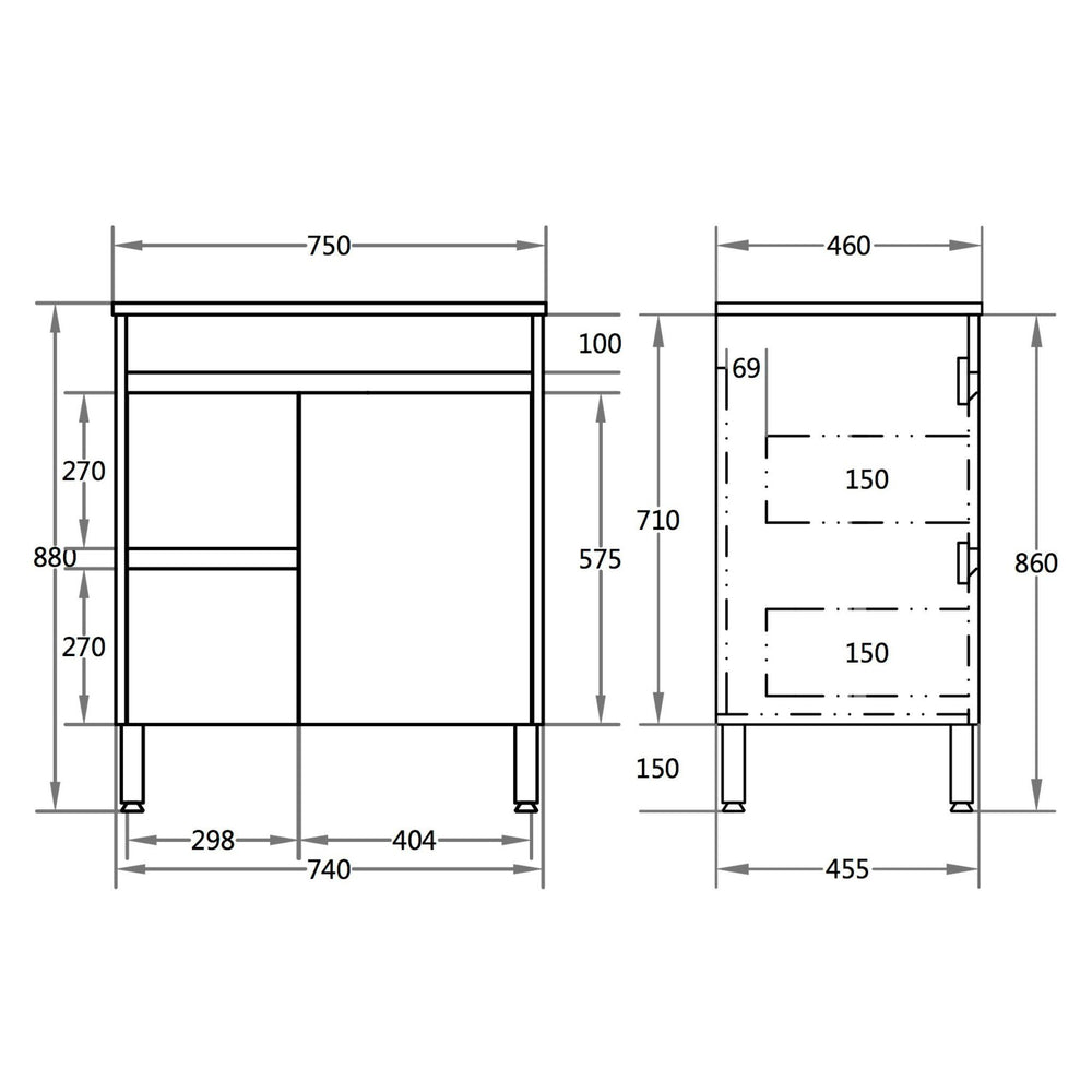 POSEIDON POLAR GLOSS WHITE 750MM SINGLE BOWL FLOOR STANDING VANITY (AVAILABLE IN LEFT AND RIGHT HAND DRAWER)