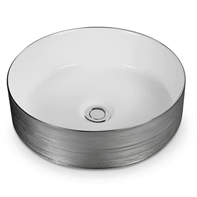 POSEIDON FINE CERAMIC BASIN GLOSS WHITE AND SILKY SILVER 355MM