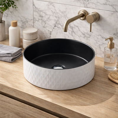 POSEIDON LUNA ABOVE COUNTER BASIN MATTE WHITE AND MATTE BLACK 360MM