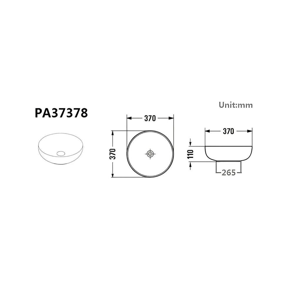 POSEIDON ROUND ABOVE COUNTER CERAMIC ART BASIN MATTE WHITE 370MM