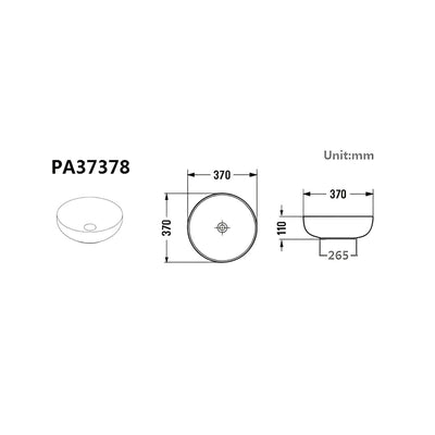 POSEIDON ROUND ABOVE COUNTER CERAMIC ART BASIN MATTE WHITE 370MM