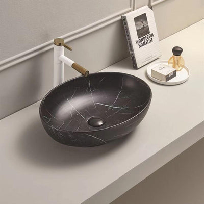 POSEIDON CARRARA MARBLE ABOVE COUNTER BASIN MATTE BLACK 500MM