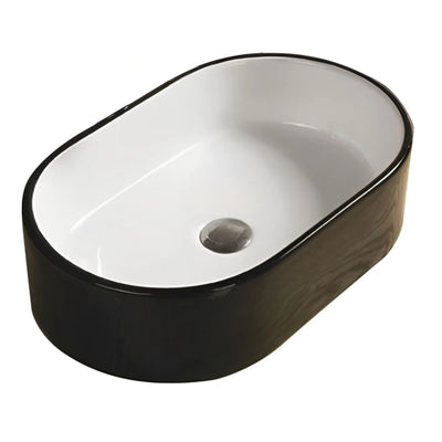 POSEIDON ABOVE COUNTER ART BASIN GLOSS BLACK AND WHITE 550MM