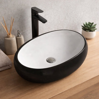 POSEIDON ORIA ABOVE COUNTER BASIN MATTE BLACK AND MATTE WHITE 600MM