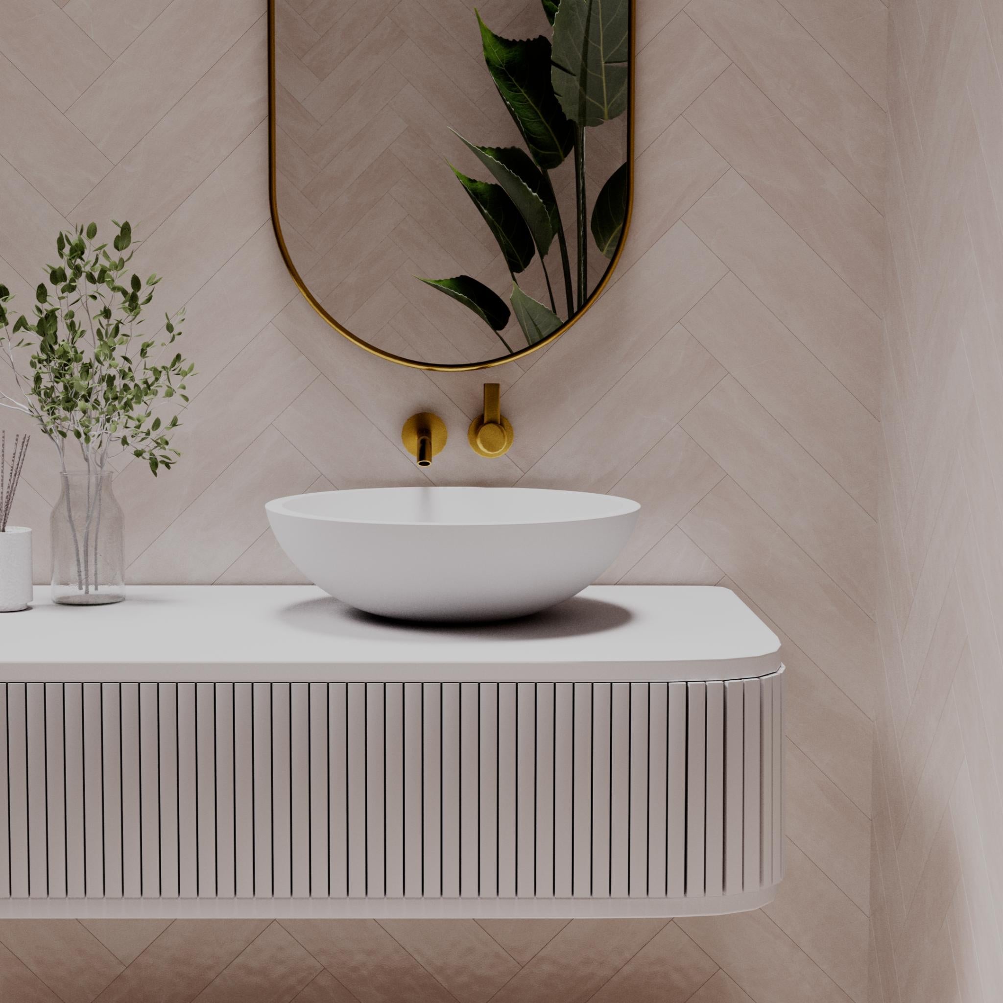 PIETRA BIANCA SURENA ABOVE COUNTER STONE BASIN WITH CUSTOM COLOURS 440MM