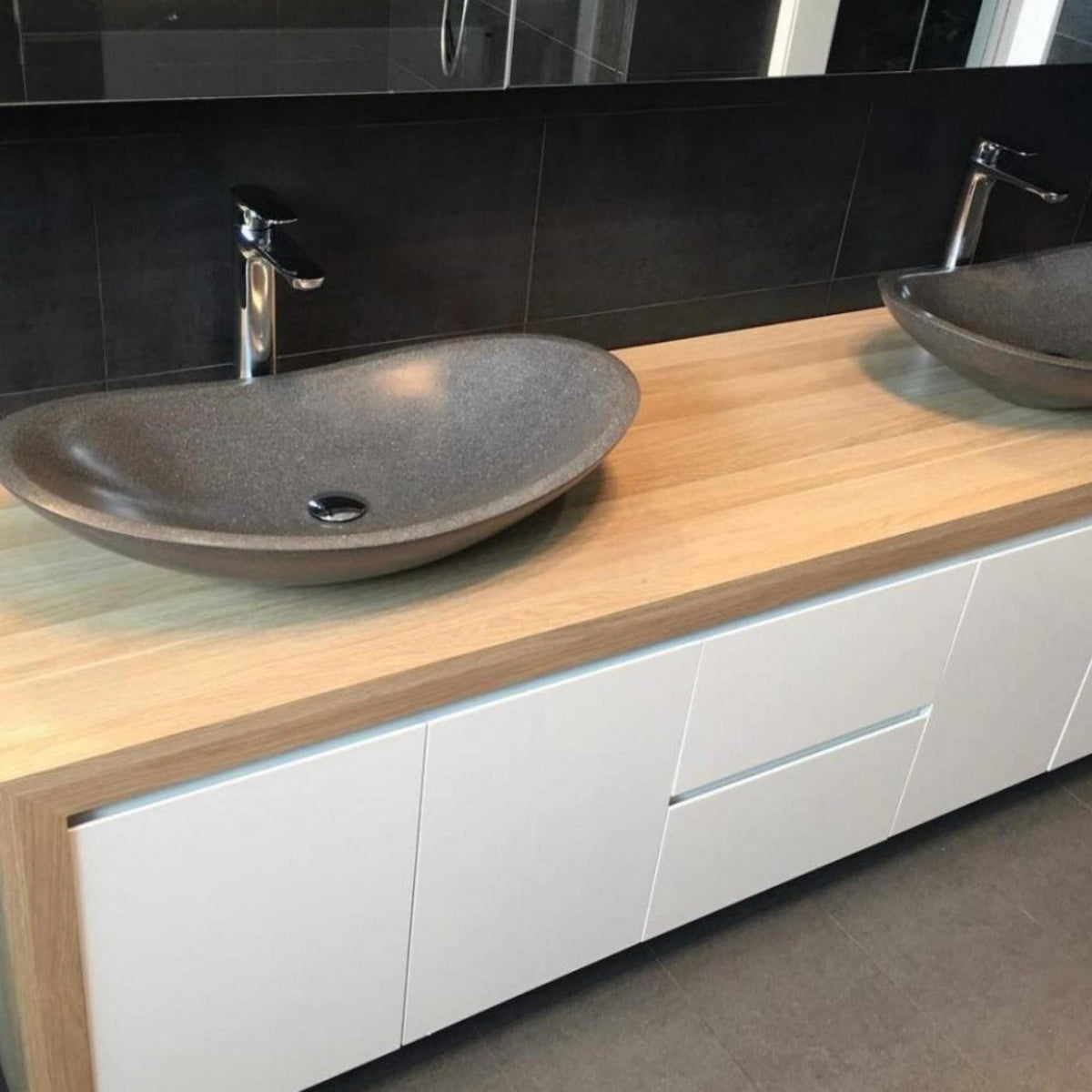 PIETRA BIANCA BOAT ABOVE COUNTER STONE BASIN WITH CUSTOM COLOURS 750MM