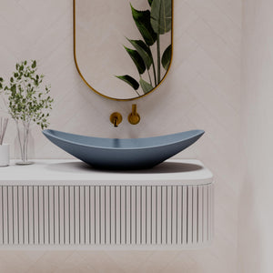 PIETRA BIANCA BOAT ABOVE COUNTER STONE BASIN WITH CUSTOM COLOURS 750MM