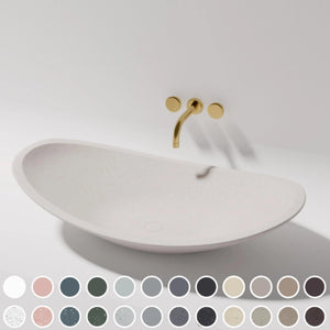 PIETRA BIANCA BOAT ABOVE COUNTER STONE BASIN WITH CUSTOM COLOURS 750MM