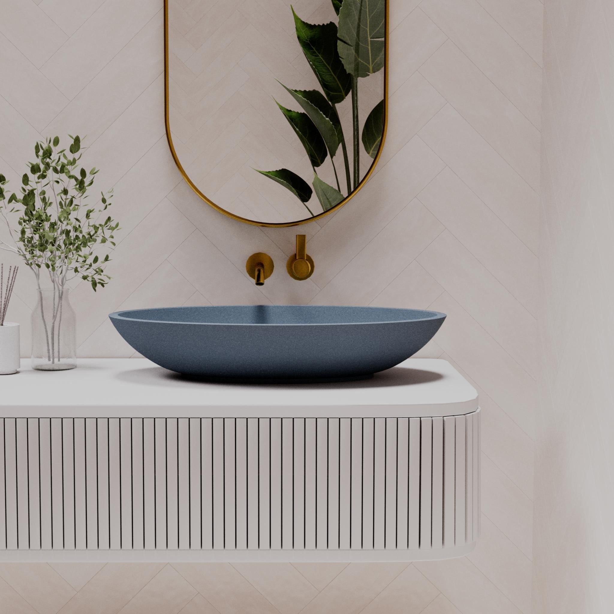 PIETRA BIANCA VALENTINA ABOVE COUNTER STONE BASIN WITH CUSTOM COLOURS 700MM