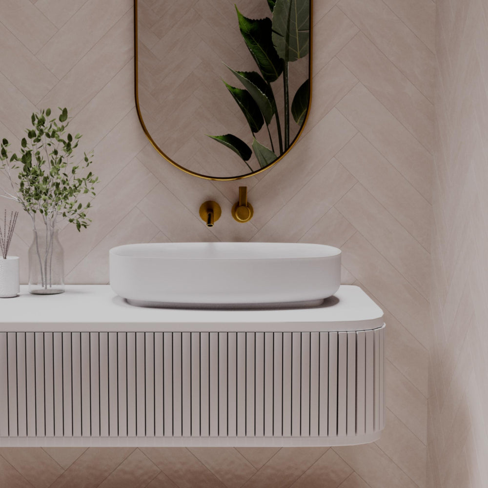 PIETRA BIANCA BIANCA ABOVE COUNTER STONE BASIN WITH CUSTOM COLOURS 600MM
