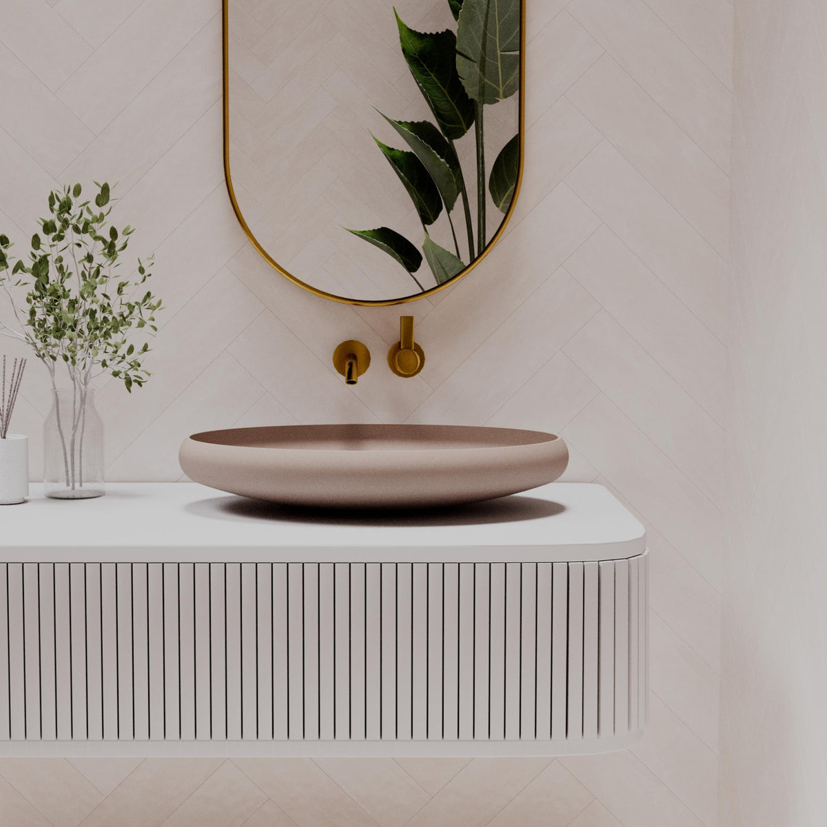 PIETRA BIANCA PIERO ABOVE COUNTER STONE BASIN WITH CUSTOM COLOURS 600MM