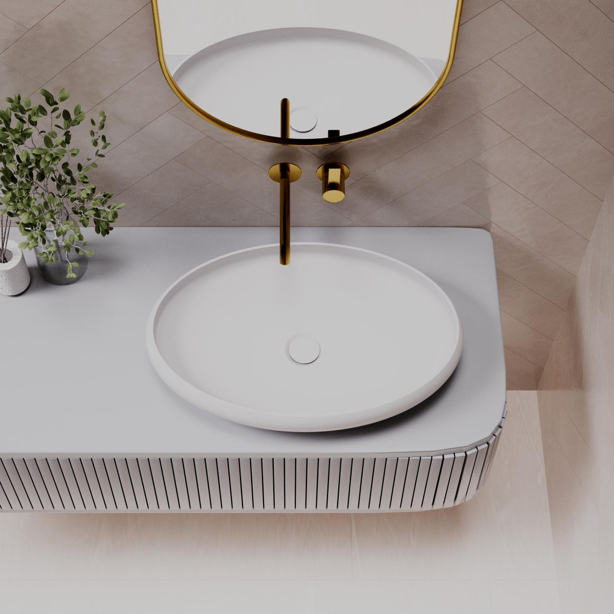 PIETRA BIANCA PIERO ABOVE COUNTER STONE BASIN WITH CUSTOM COLOURS 600MM
