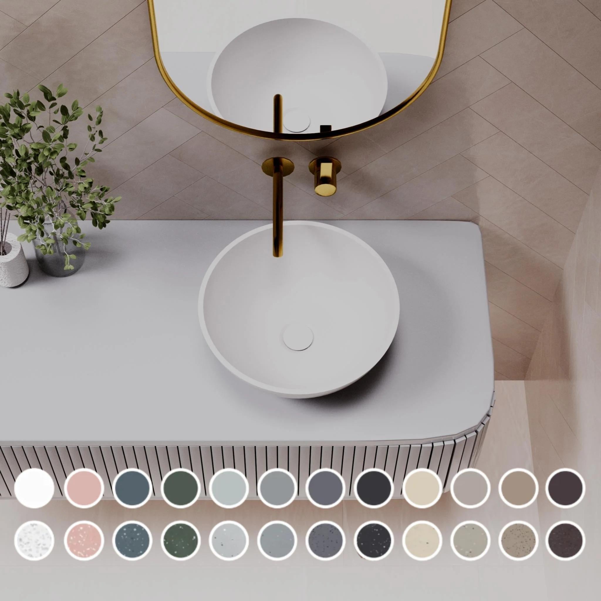 PIETRA BIANCA SARAH ABOVE COUNTER STONE BASIN WITH CUSTOM COLOURS 380MM