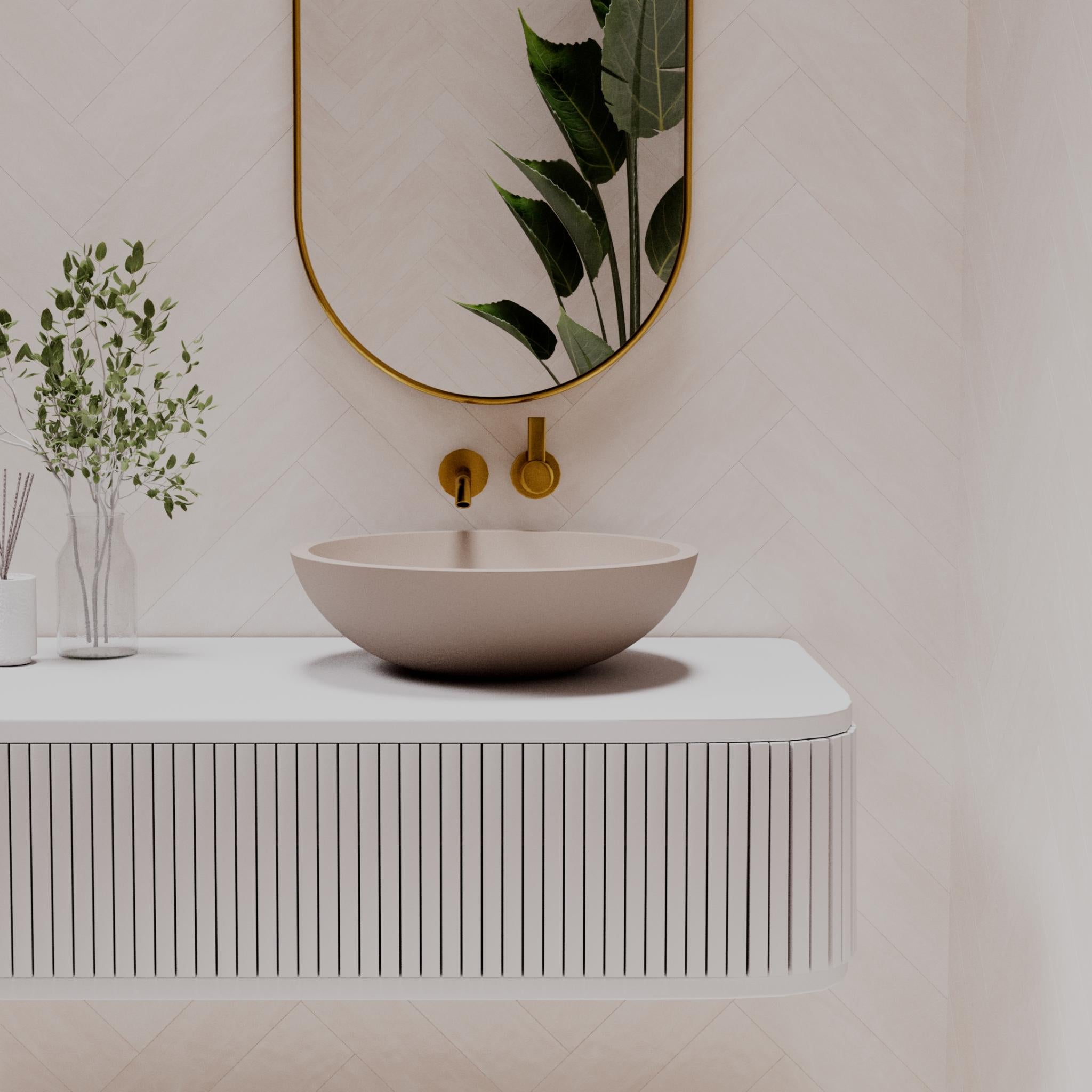 PIETRA BIANCA PEARL ABOVE COUNTER STONE BASIN WITH CUSTOM COLOURS 500MM