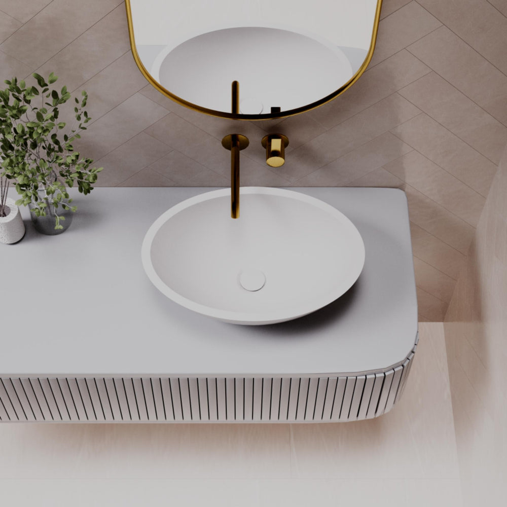 PIETRA BIANCA PEARL ABOVE COUNTER STONE BASIN WITH CUSTOM COLOURS 500MM
