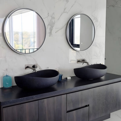PIETRA BIANCA ONDA ABOVE COUNTER STONE BASIN WITH CUSTOM COLOURS 600MM