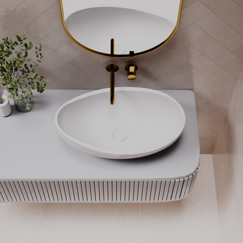 PIETRA BIANCA ONDA ABOVE COUNTER STONE BASIN WITH CUSTOM COLOURS 450MM