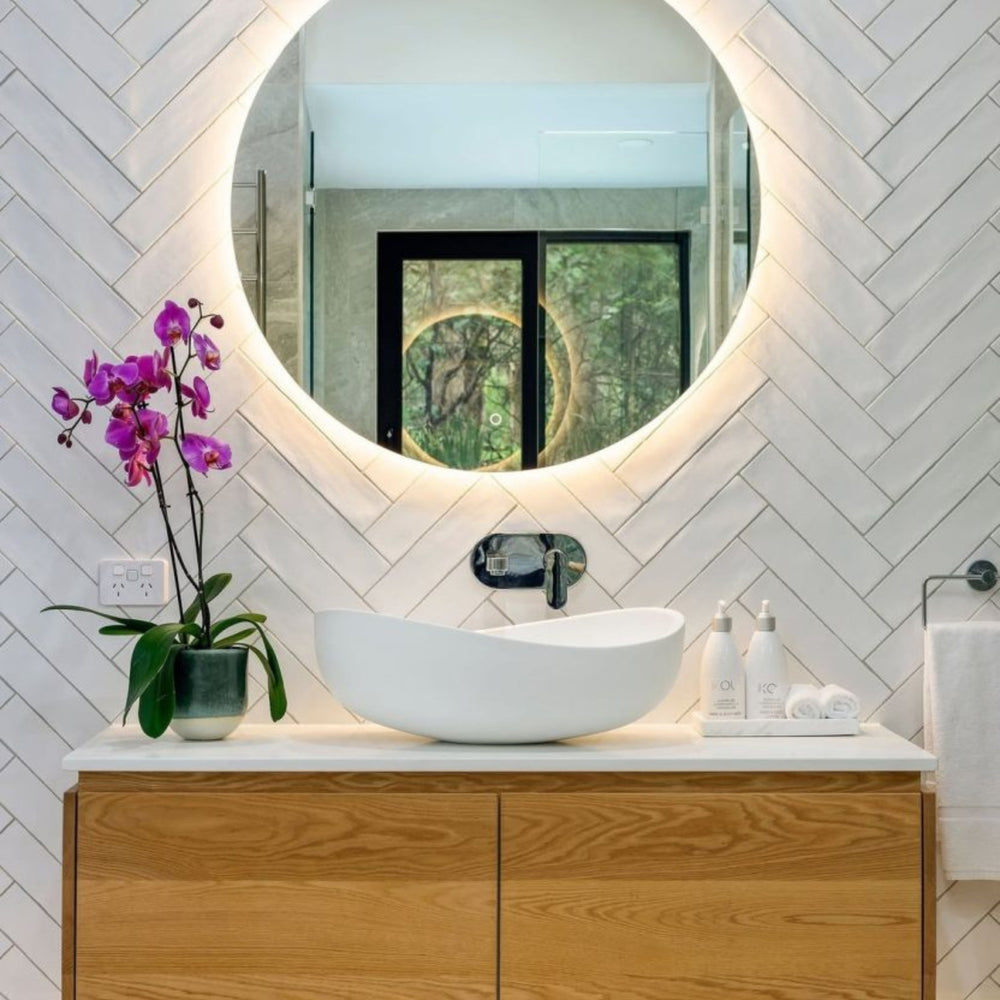 PIETRA BIANCA ONDA ABOVE COUNTER STONE BASIN WITH CUSTOM COLOURS 450MM