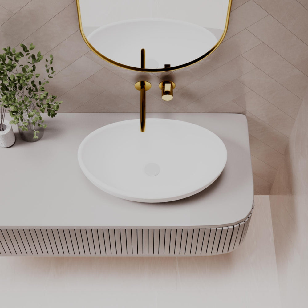 PIETRA BIANCA MILA ABOVE COUNTER STONE BASIN WITH CUSTOM COLOURS 550MM