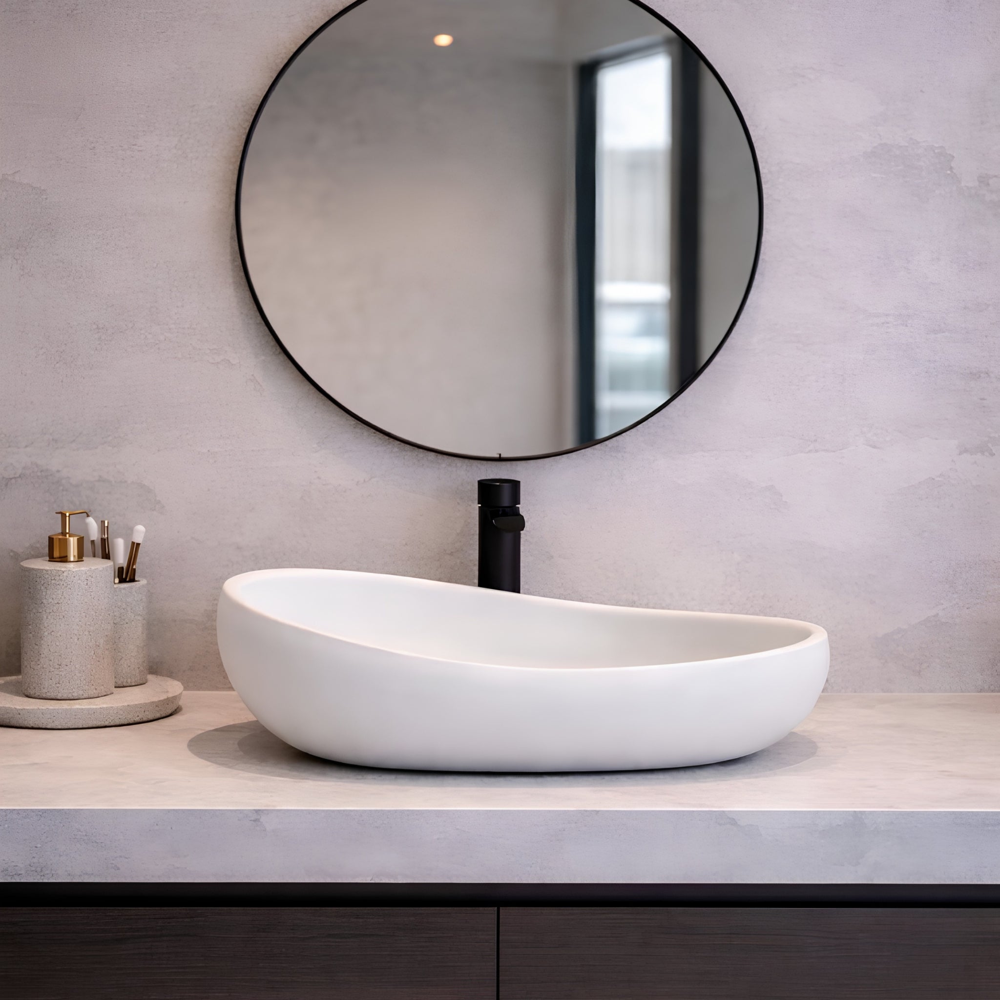 PIETRA BIANCA EVA ABOVE COUNTER STONE BASIN WITH CUSTOM COLOURS 490MM