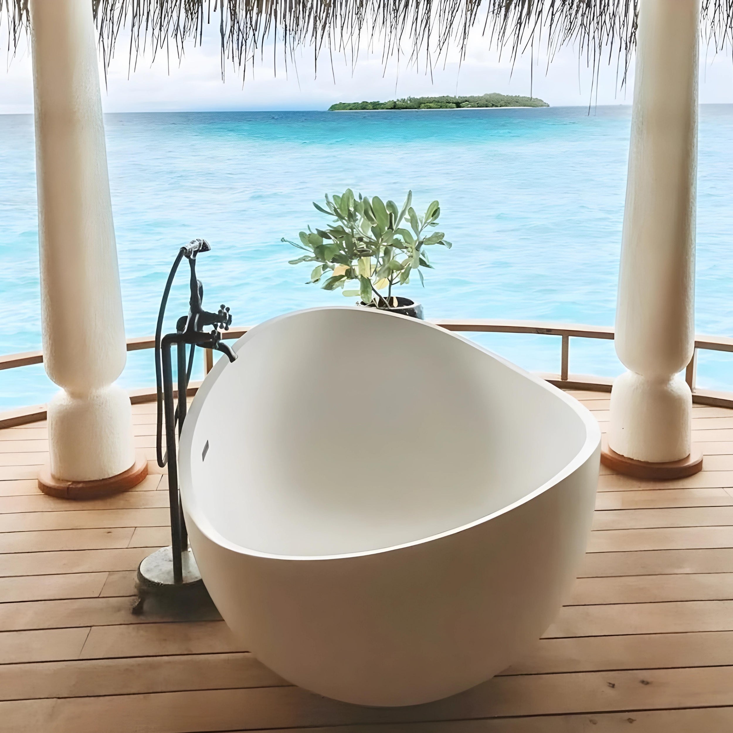 PIETRA BIANCA ONDA FREESTANDING STONE BATHTUB WITH MULTICOLOUR 1800MM