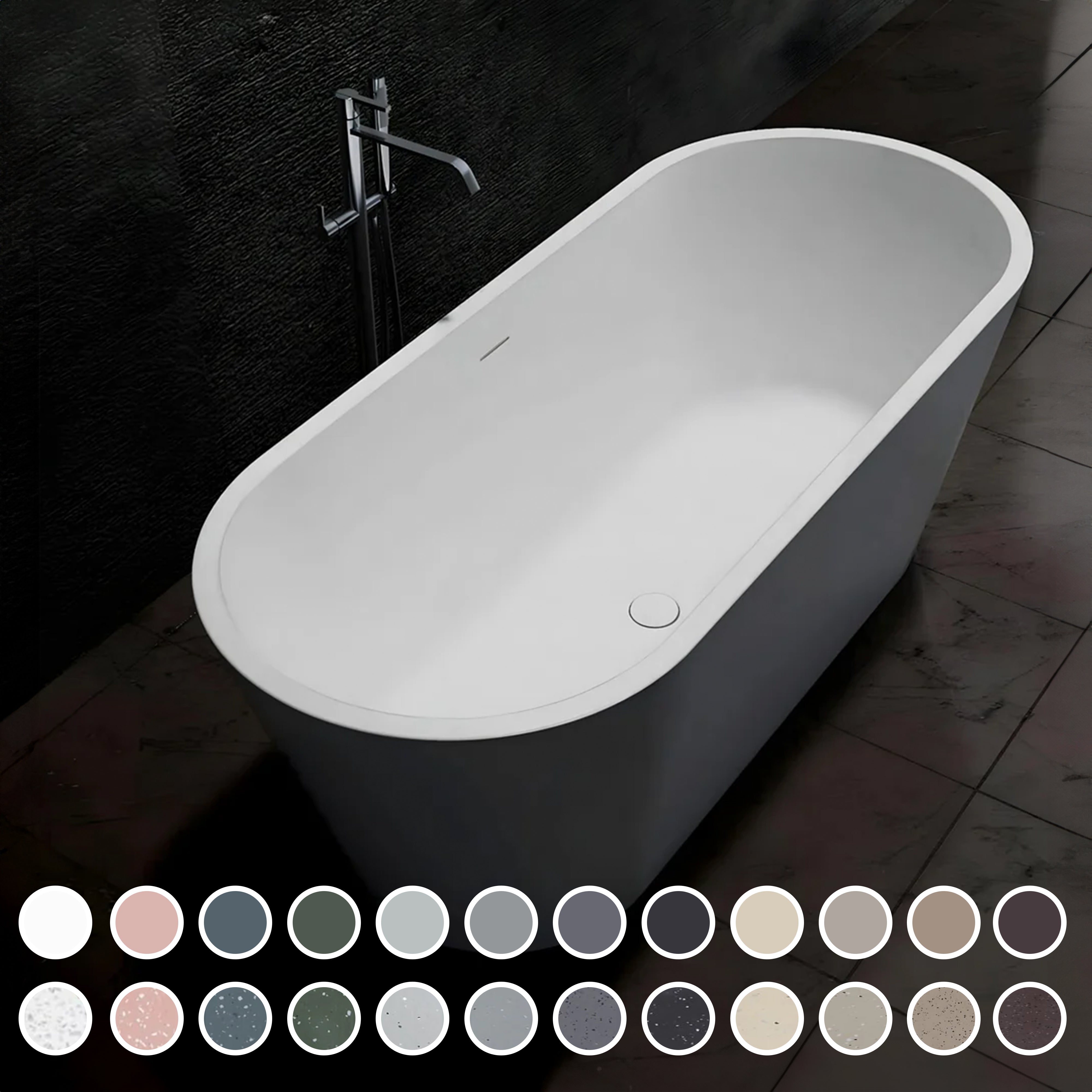 PIETRA BIANCA OLIVE FREESTANDING STONE BATHTUB WITH CUSTOM COLOURS 1700MM