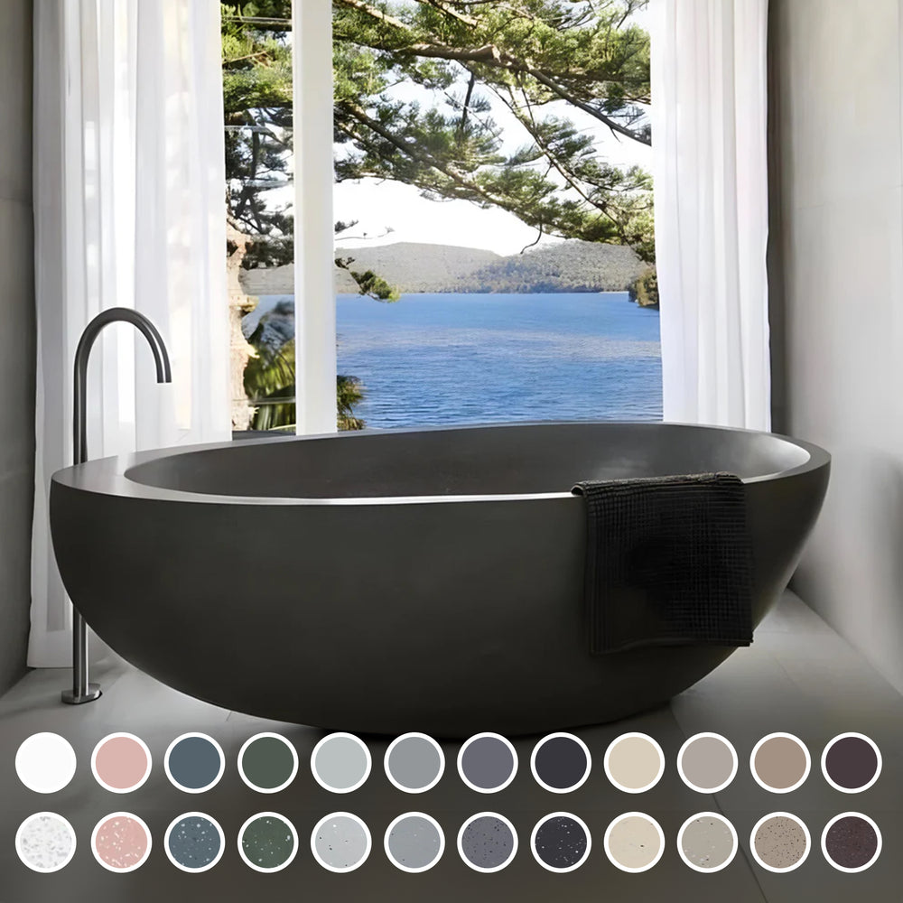 PIETRA BIANCA WHITNEY FREESTANDING STONE BATHTUB WITH CUSTOM COLOURS (AVAILABLE IN 1600MM, 1700MM AND 1800MM)